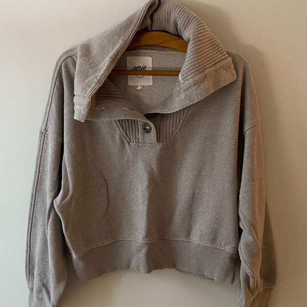 Aerie Women's Button up Cowl Neck/oversized collar light brown Sweatshirt
